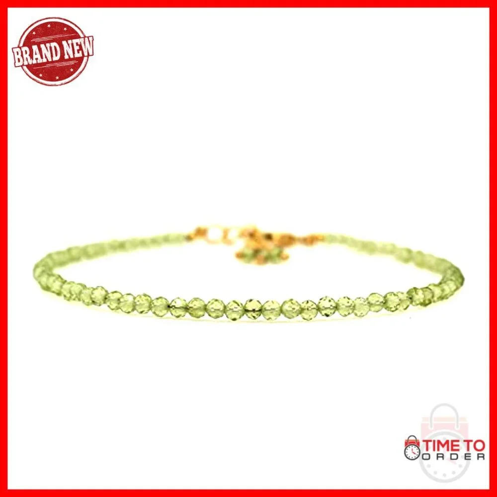 8 Inch Gold Plated Peridot Beaded Bracelet Hypoallergenic Stretch